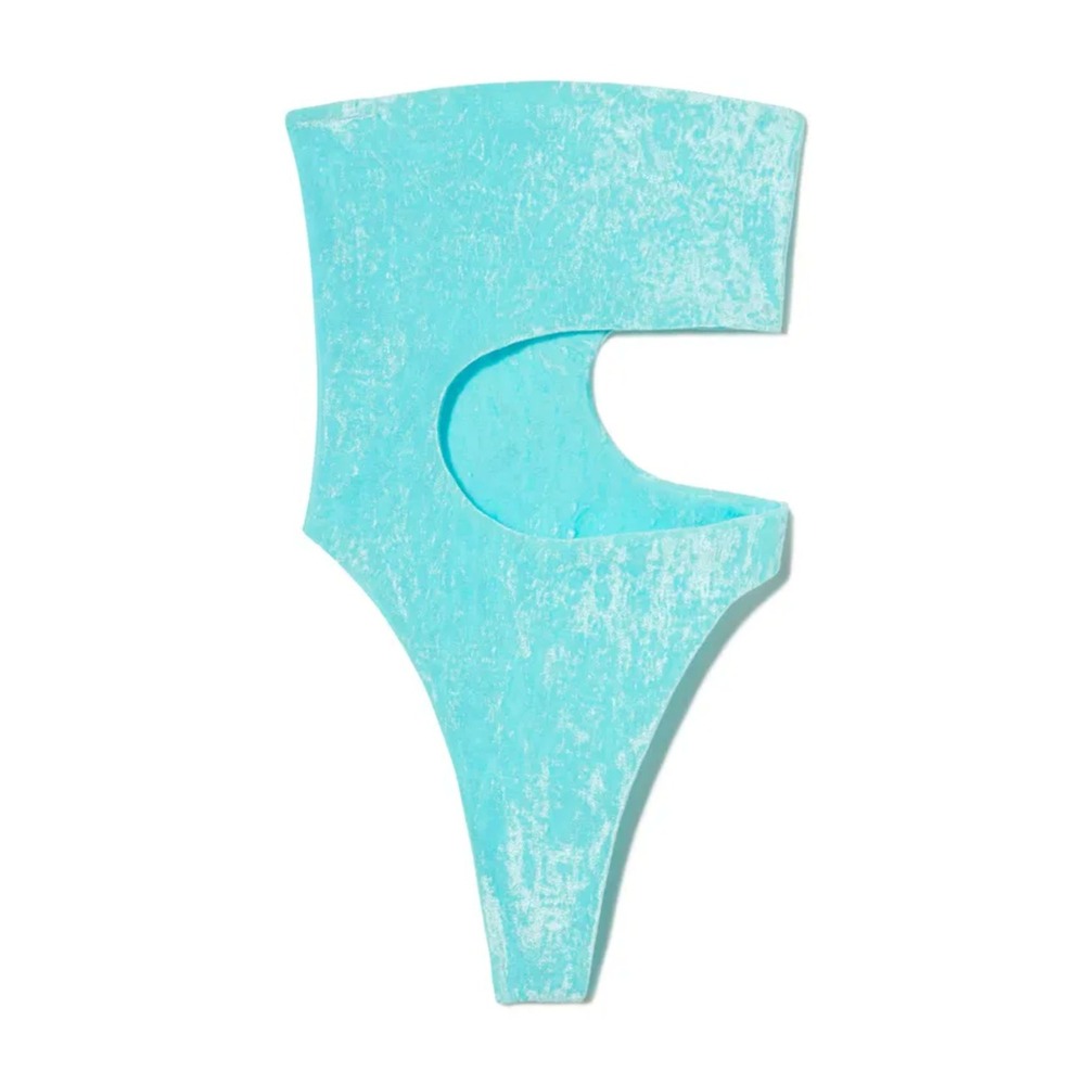 Inamorata ISA One Piece Swimsuit Turquoise Crushed Velvet Cutout EUC $160 XS